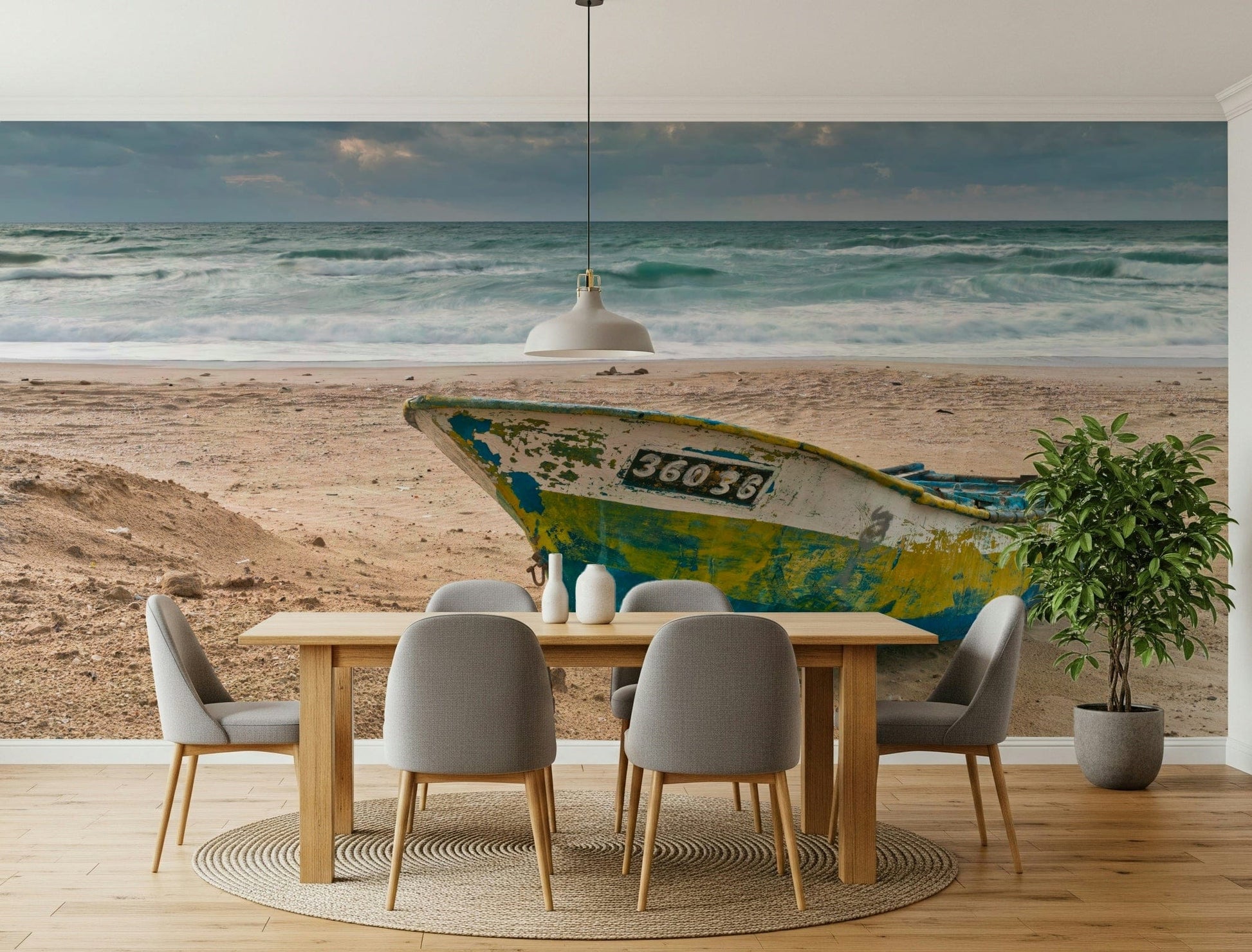 Rustic fishing skiff Coastal Vessel  unique wallcovering.
