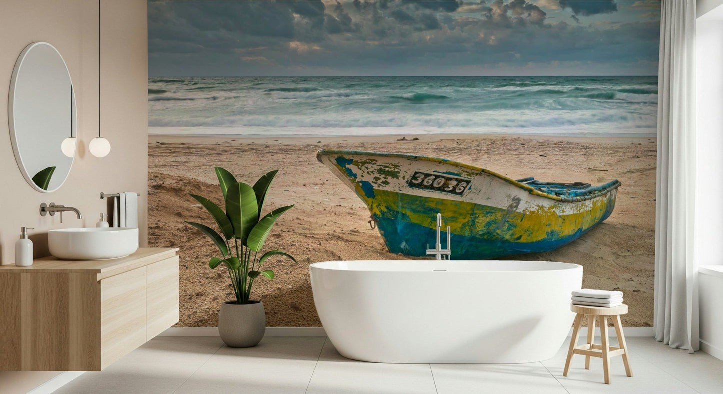 Authentic maritime feel, rustic boat print, Wall Mural texture detail.