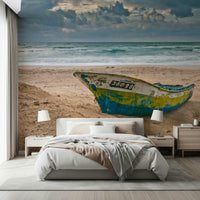 Dramatic coastal art Coastal Vessel  wallcovering design.