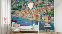Coastal Village View wallpaper for walls Mediterranean harbor scenery.