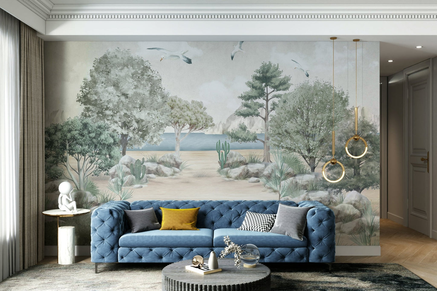 Wall mural showing a quiet seaside scene

