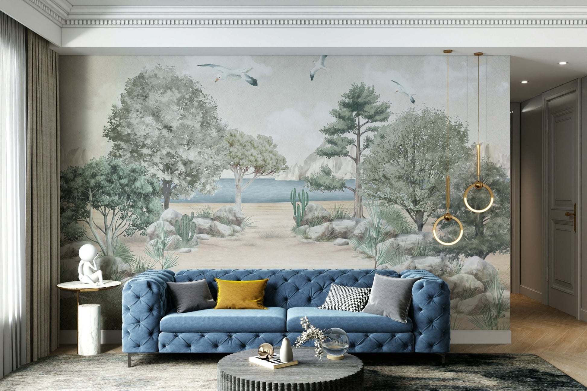 Wall mural showing a quiet seaside scene

