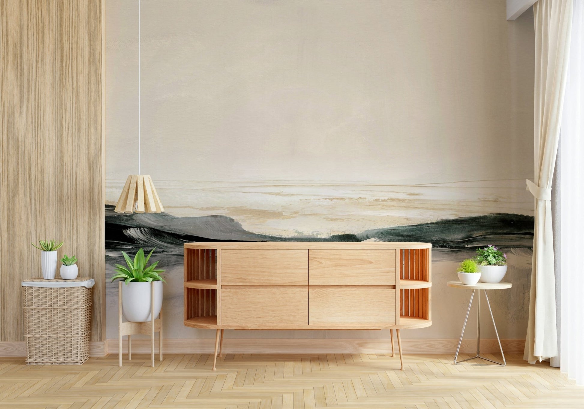 A classic beach scene wallpaper for walls., GD5573