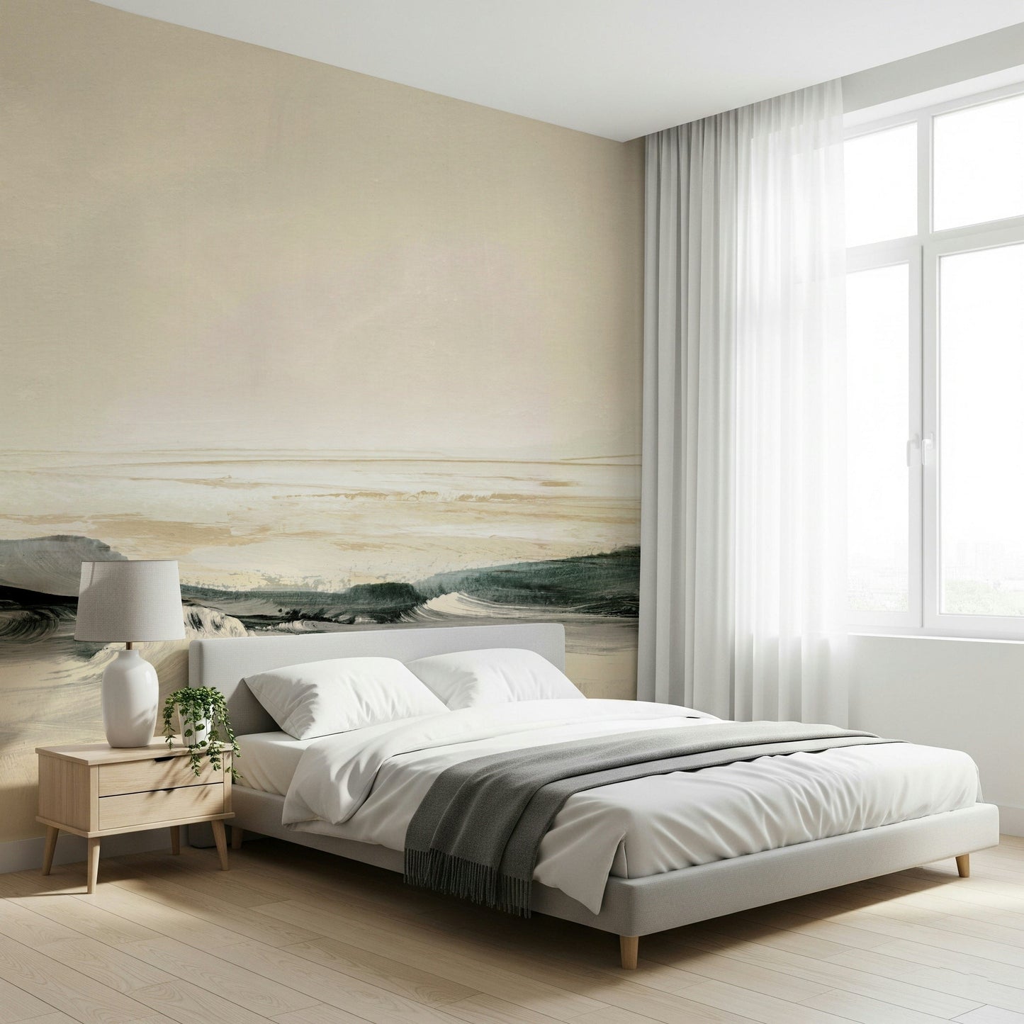 A peaceful open ocean mural on decorative wallpaper., GD5573