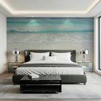 Coastal Paradise Wall Mural used as a focal point in a contemporary studio apartment.