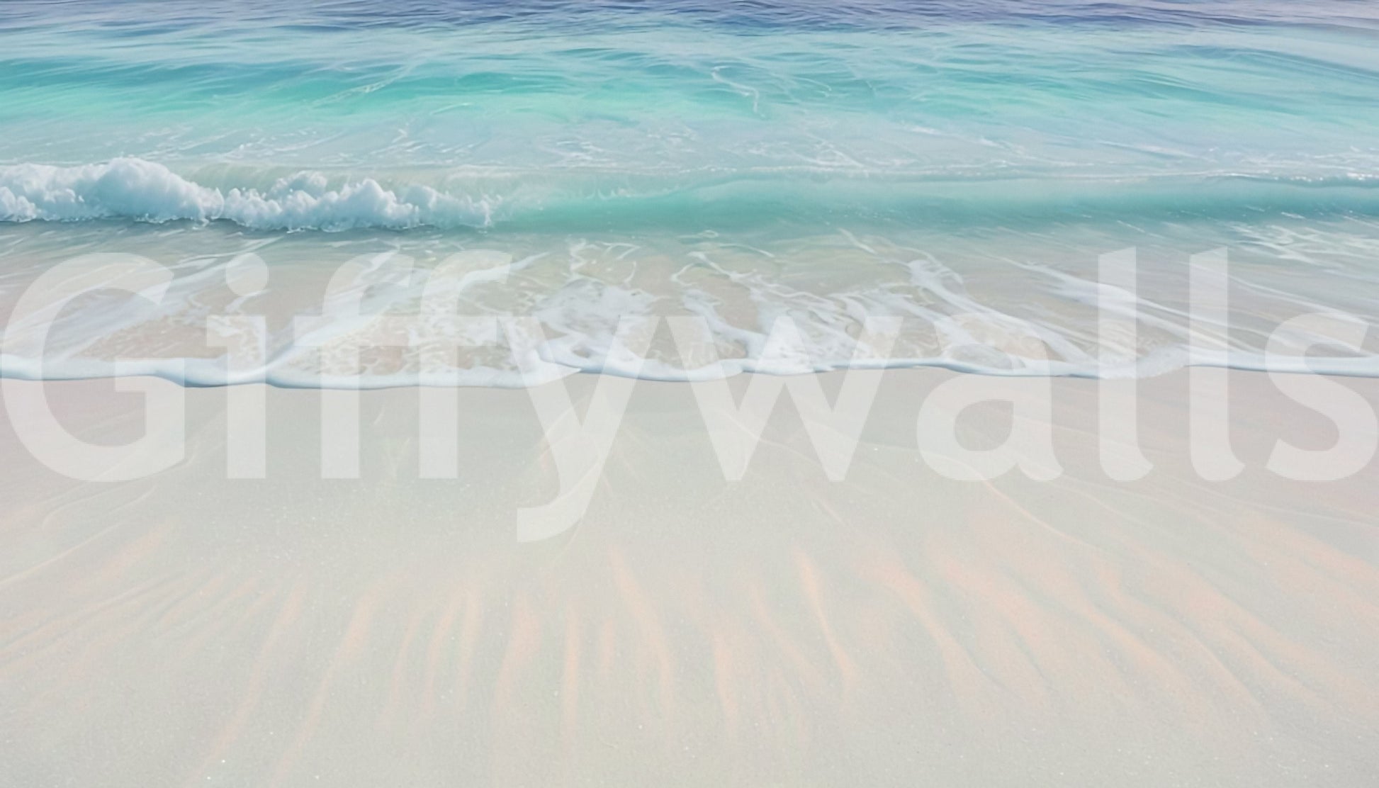 Tropical beach scenery mural for a modern workspace to encourage a calm environment.