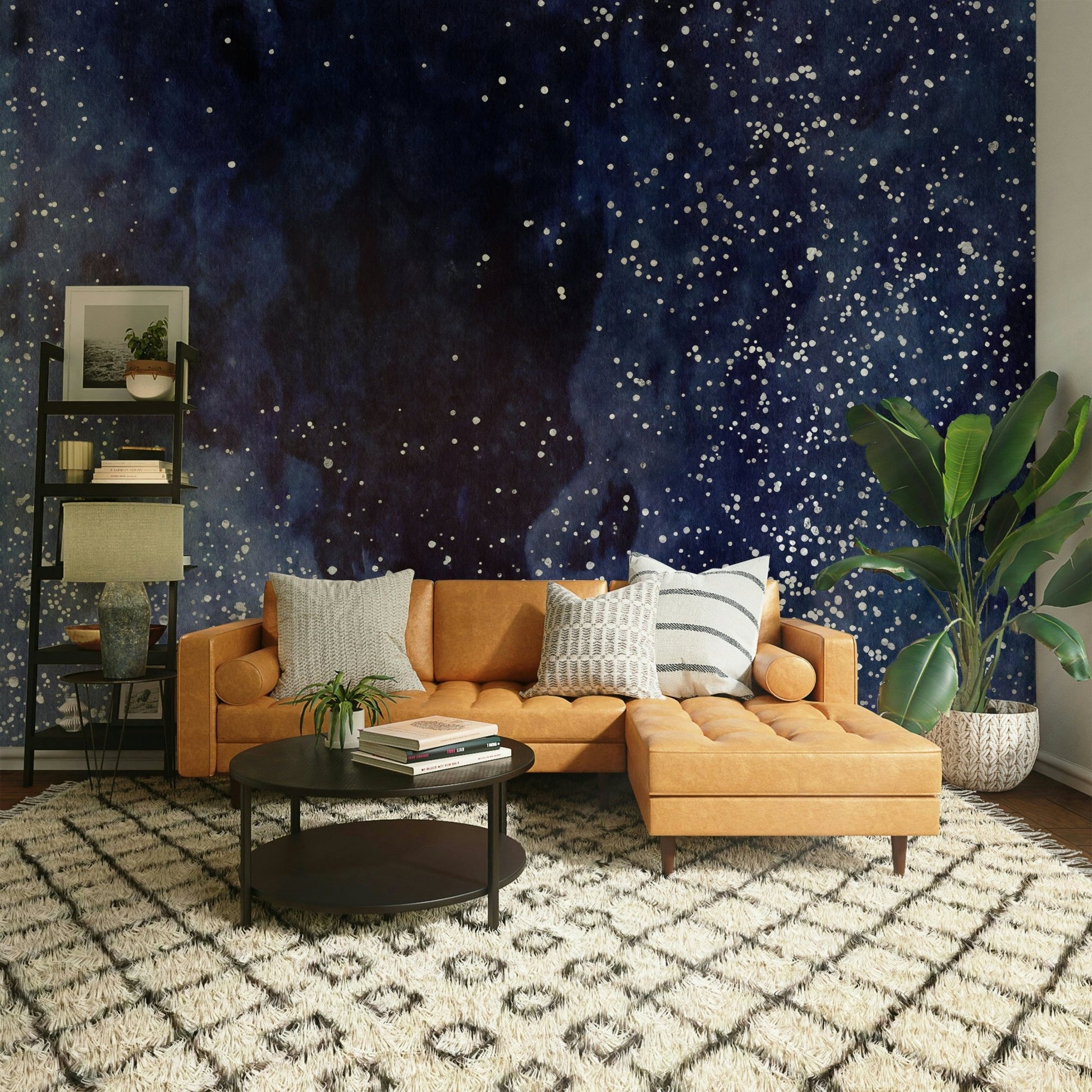 Modern cobalt galaxy wall decor for interiors.

