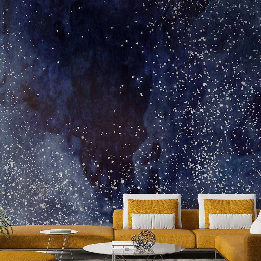 Cobalt blue galaxy mural for stylish walls.

