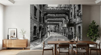 Urban passage view in Cobbled Street Wall Mural with layered walkways