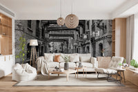 Hallway featuring Cobbled Street Wall Mural with black white city street
