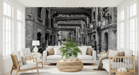 Black white street perspective in Cobbled Street Wall Mural with depth