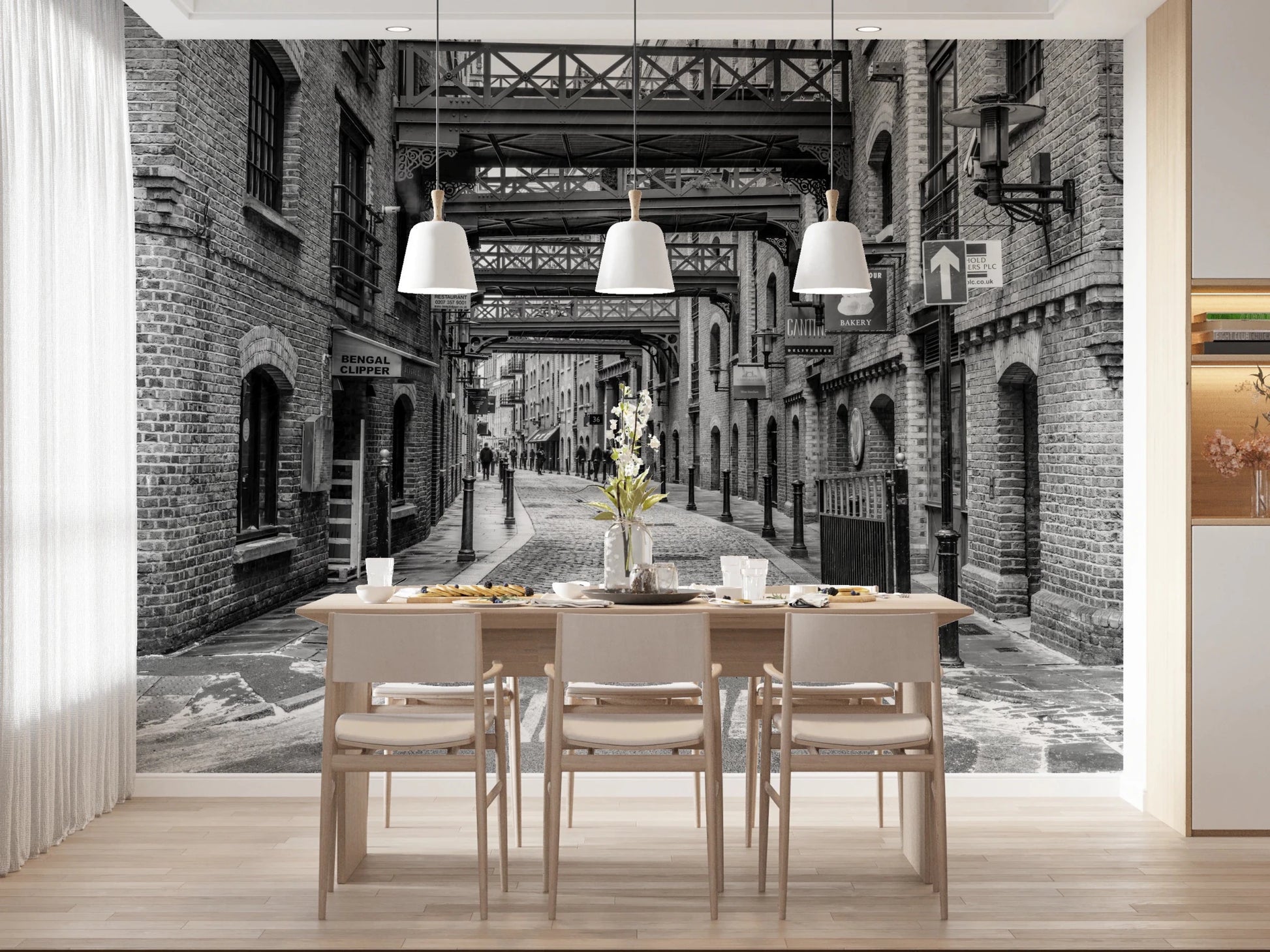 Narrow city lane in Cobbled Street Wall Mural with vintage architecture