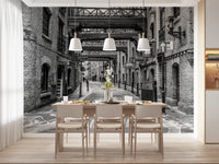 Narrow city lane in Cobbled Street Wall Mural with vintage architecture