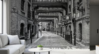 Hallway styled with Cobbled Street Wall Mural showing vintage alley road