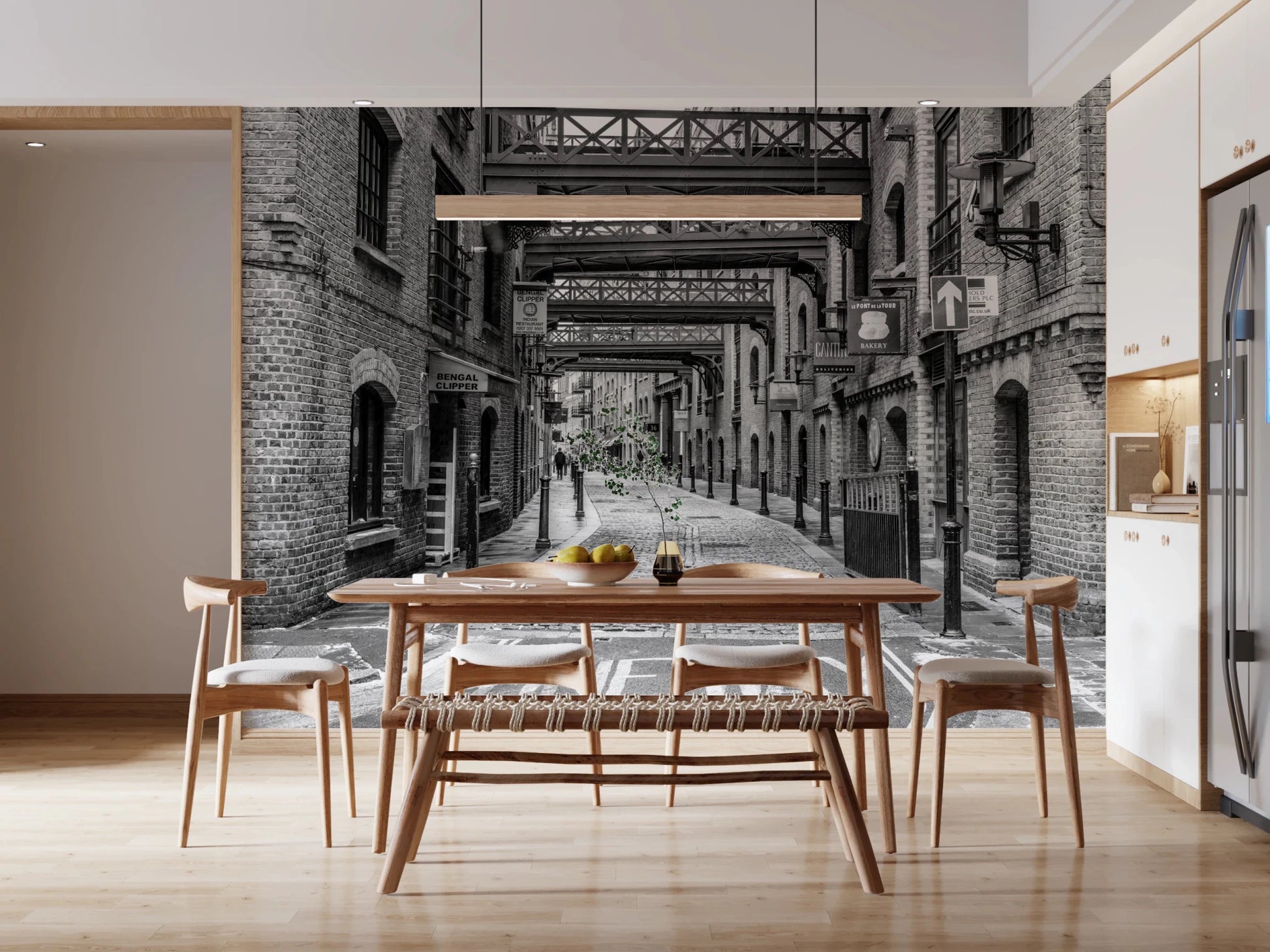 Historic brick street in Cobbled Street Wall Mural with cobbled texture