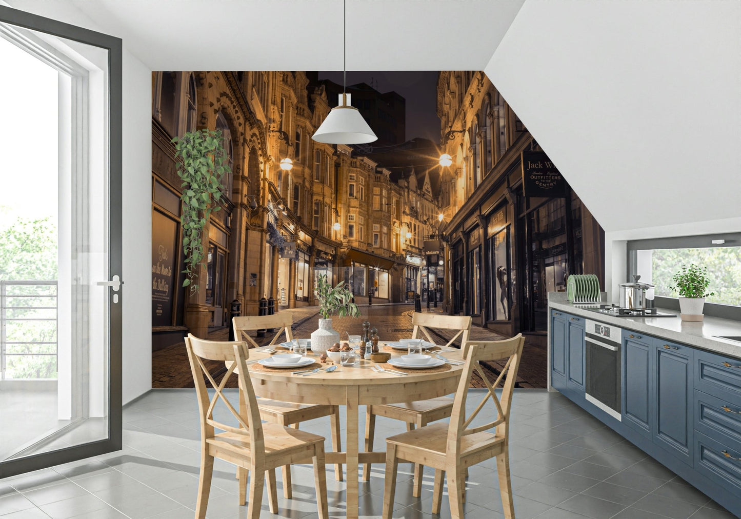 Cobblestone Street Nights Wall Mural