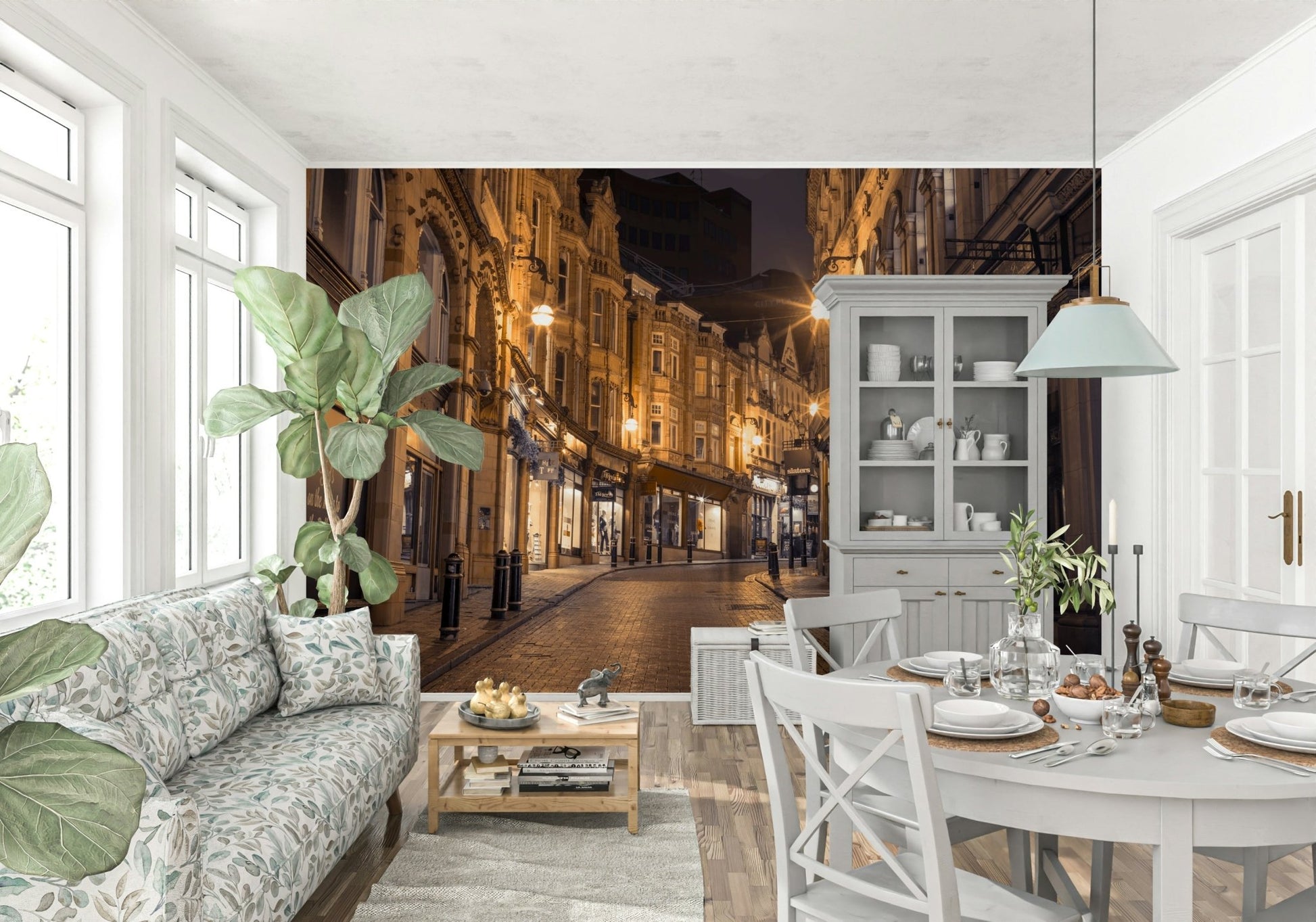 Cobblestone Street Nights Wall Mural