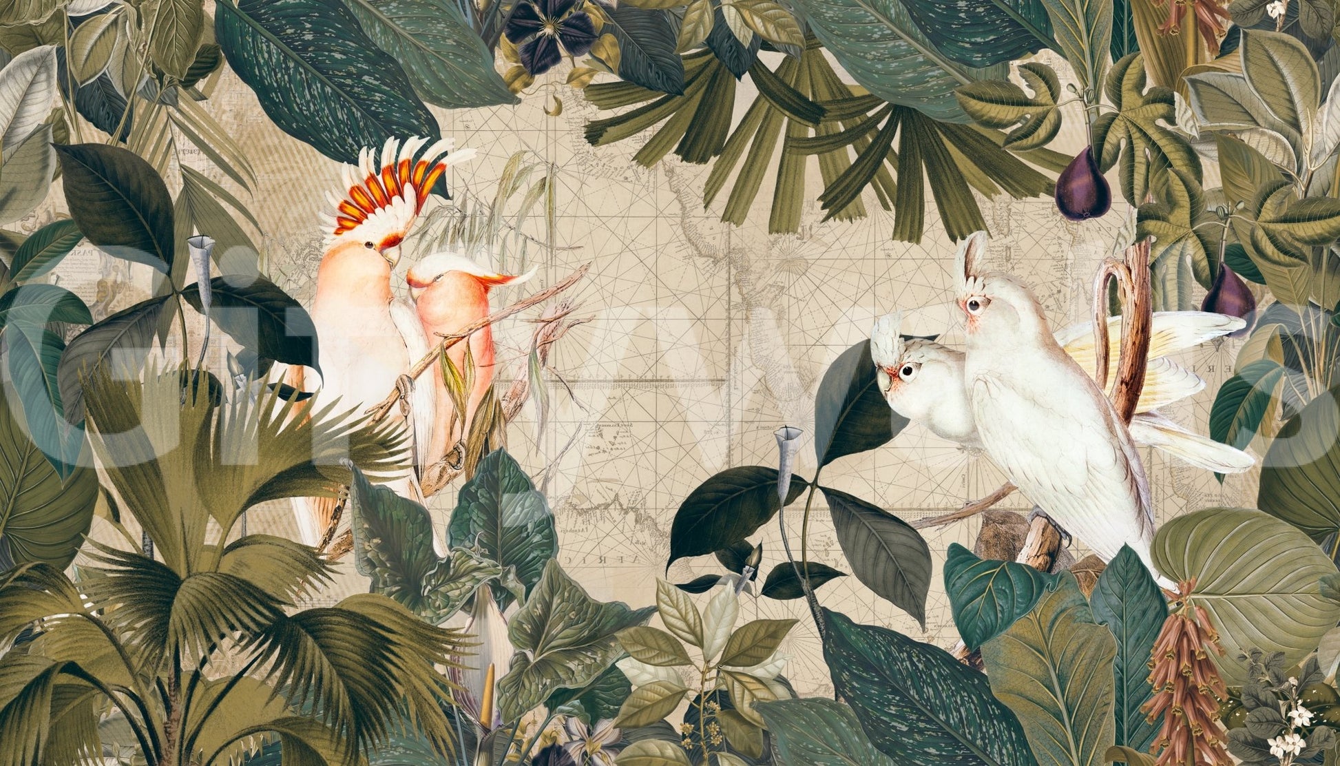 Island-inspired wallpaper in pastel colors

