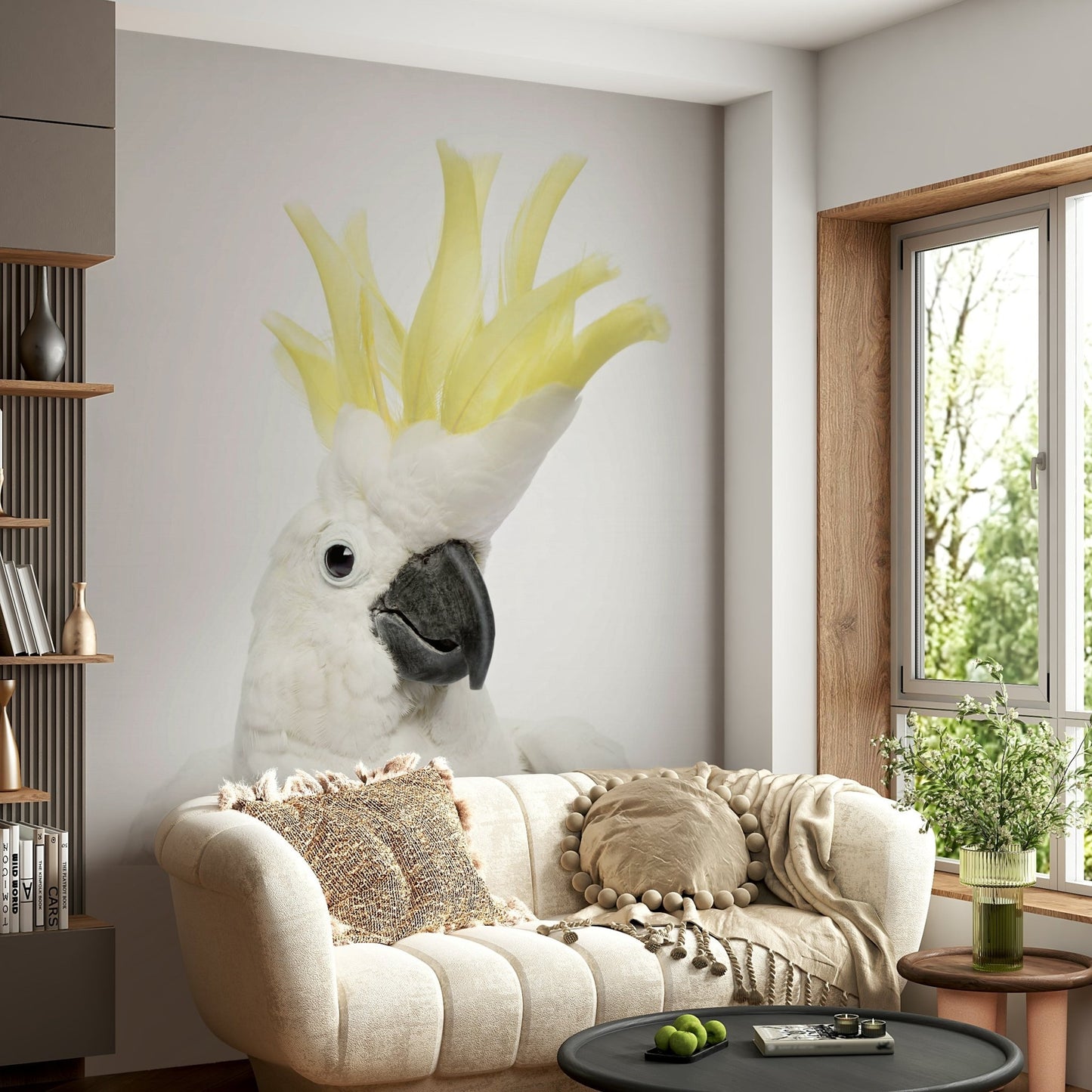 Subtle wildlife mural with cockatoo detail

