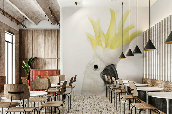 Cockatoo wall mural with tropical leaves, GD2646