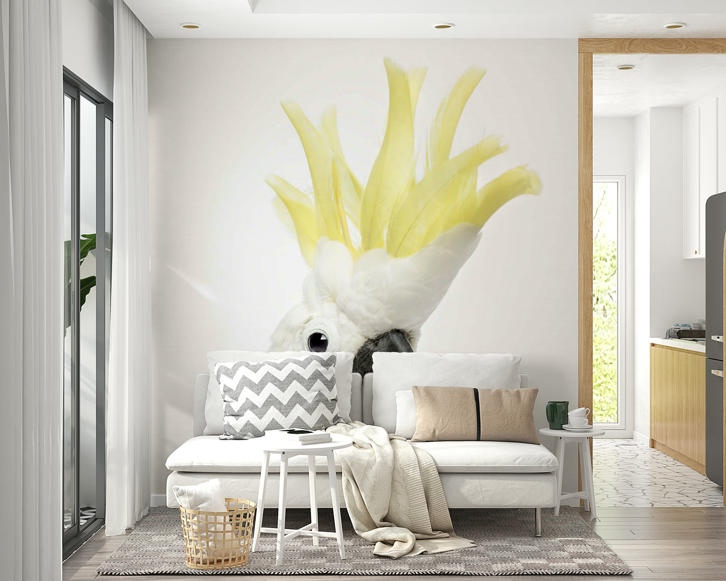 Tropical theme wallpaper with birds and leaves

