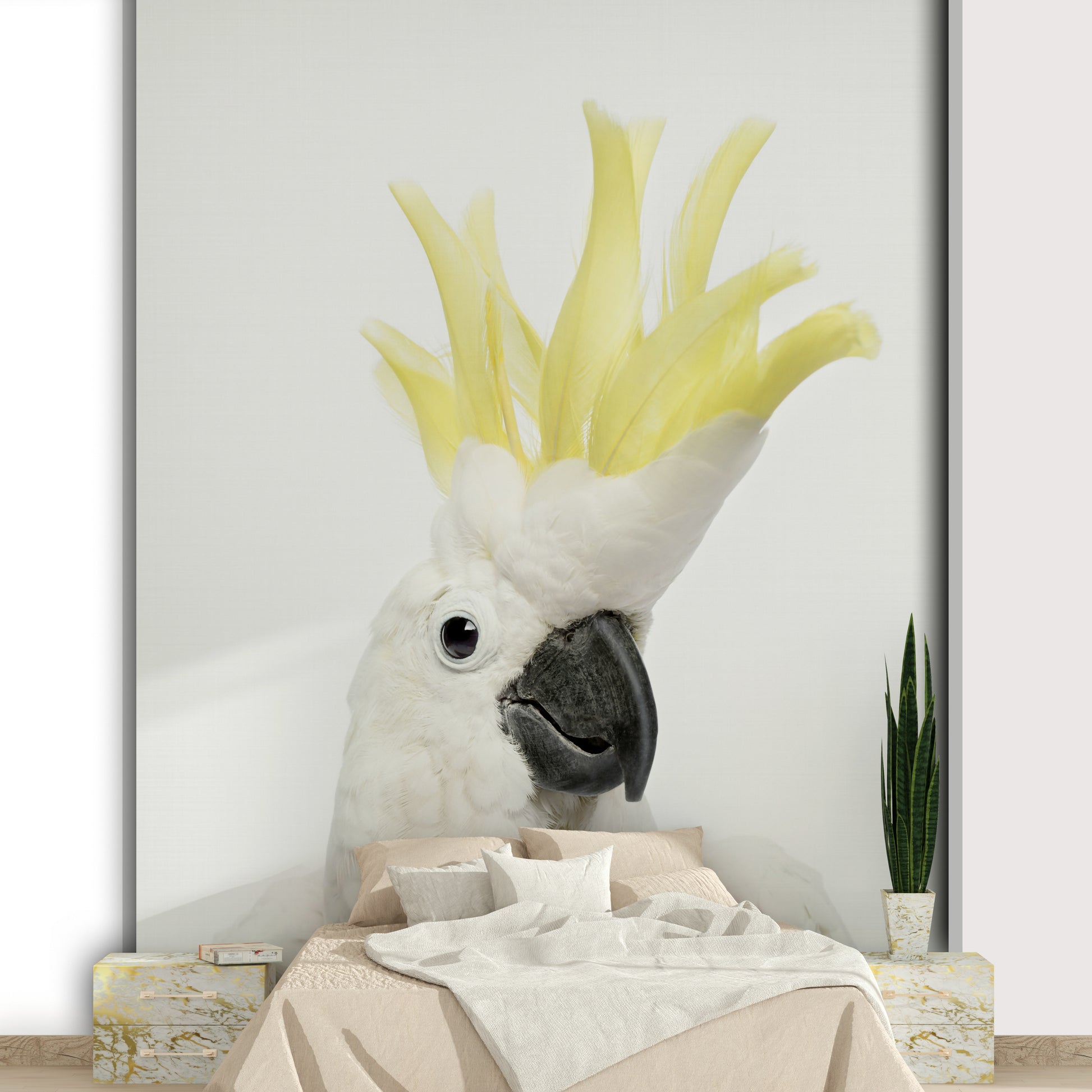 Hand-drawn cockatoos in nature wallpaper

