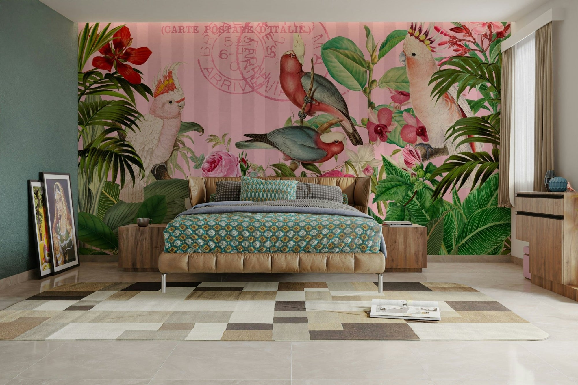 Cockatoos Lush Exotic Flower Paradise Wall Mural, GD2552