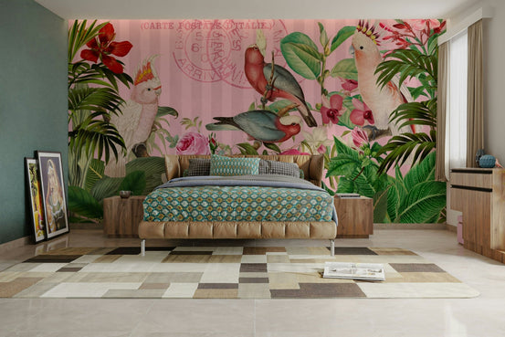 Cockatoos Lush Exotic Flower Paradise Wall Mural, GD2552