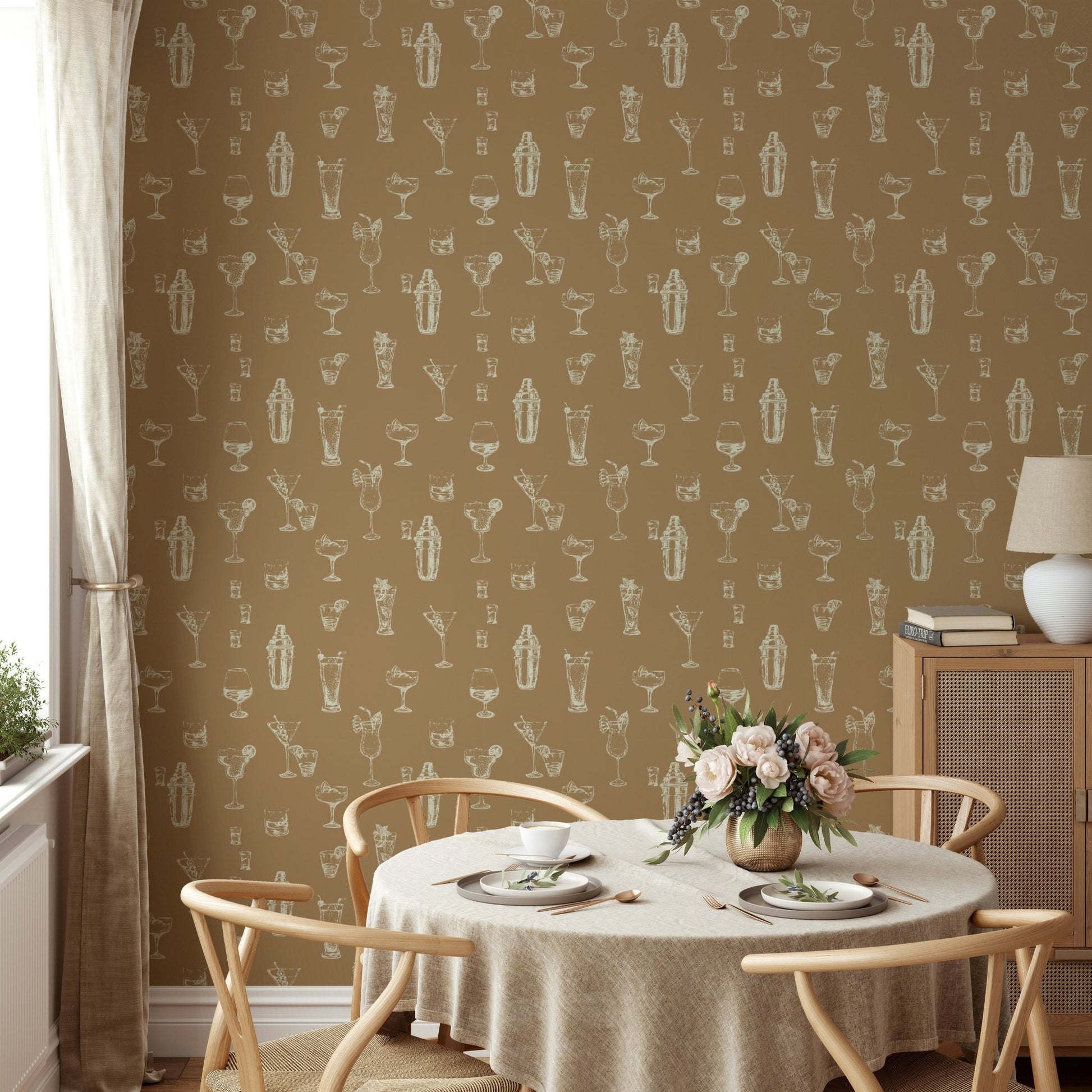 Sophisticated drink illustrations on wallpaper

