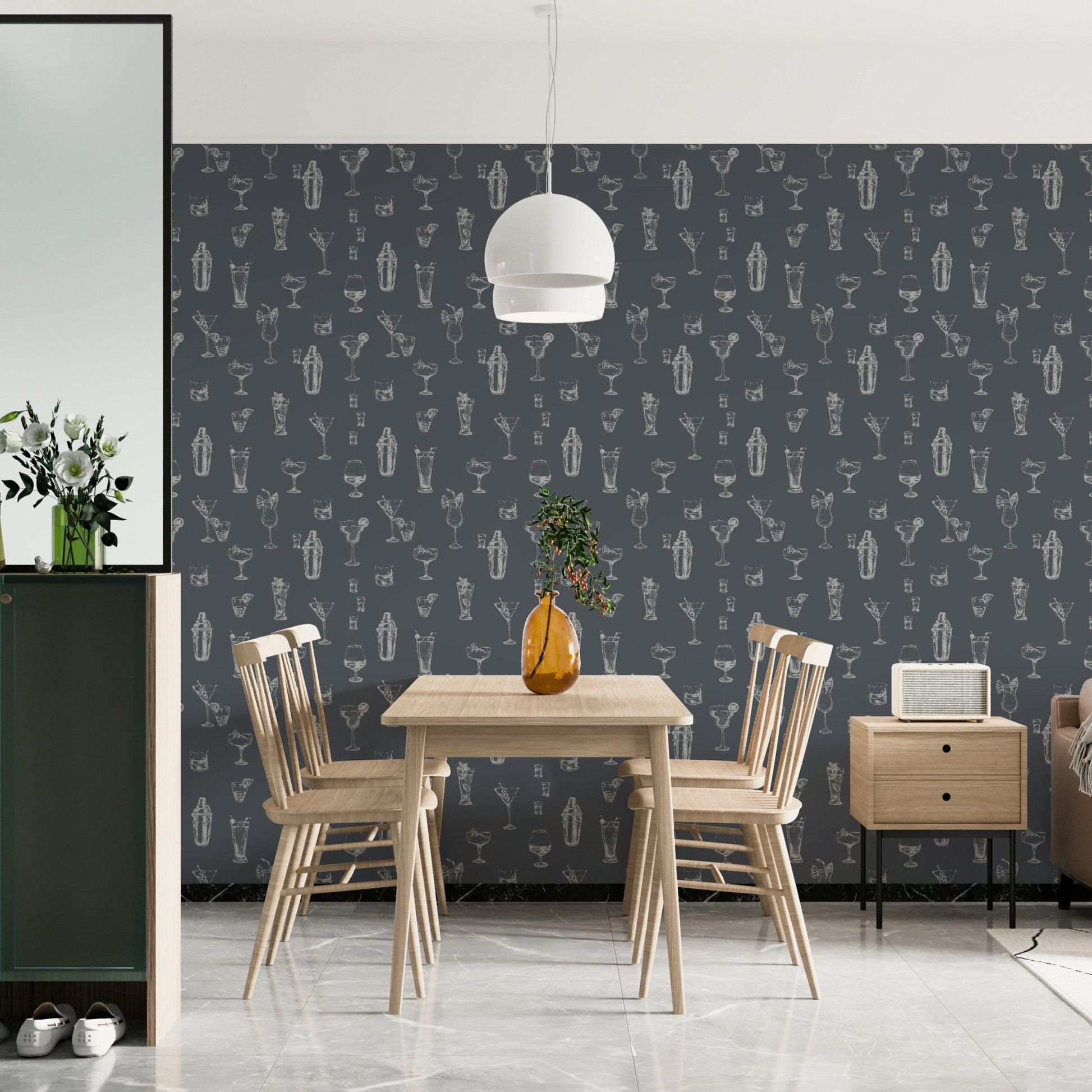 Cocktail Sketches Wallpaper with line drawings

