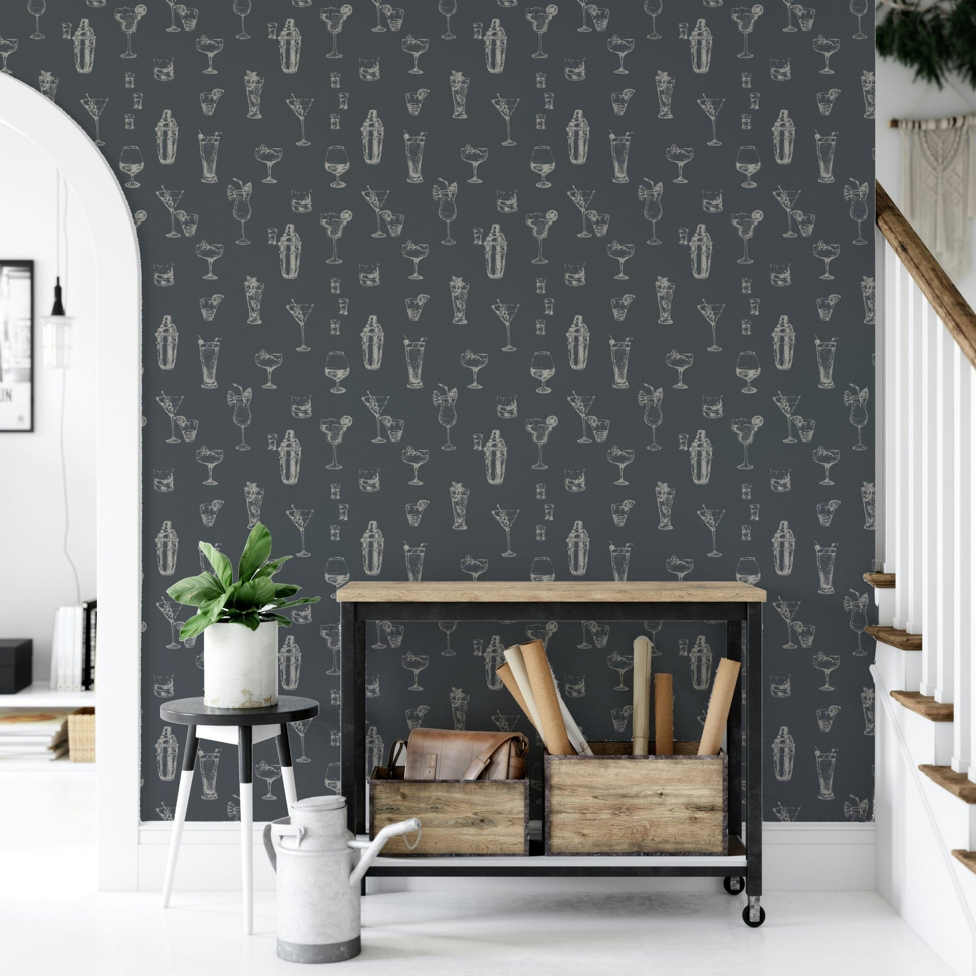 Artistic sketch wallpaper with drink motifs

