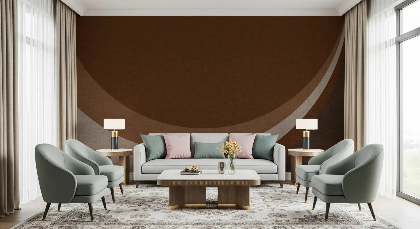 Curving arcs spread across this Cocoa Rhythm Waves Abstract Geometric wall mural.GD9551