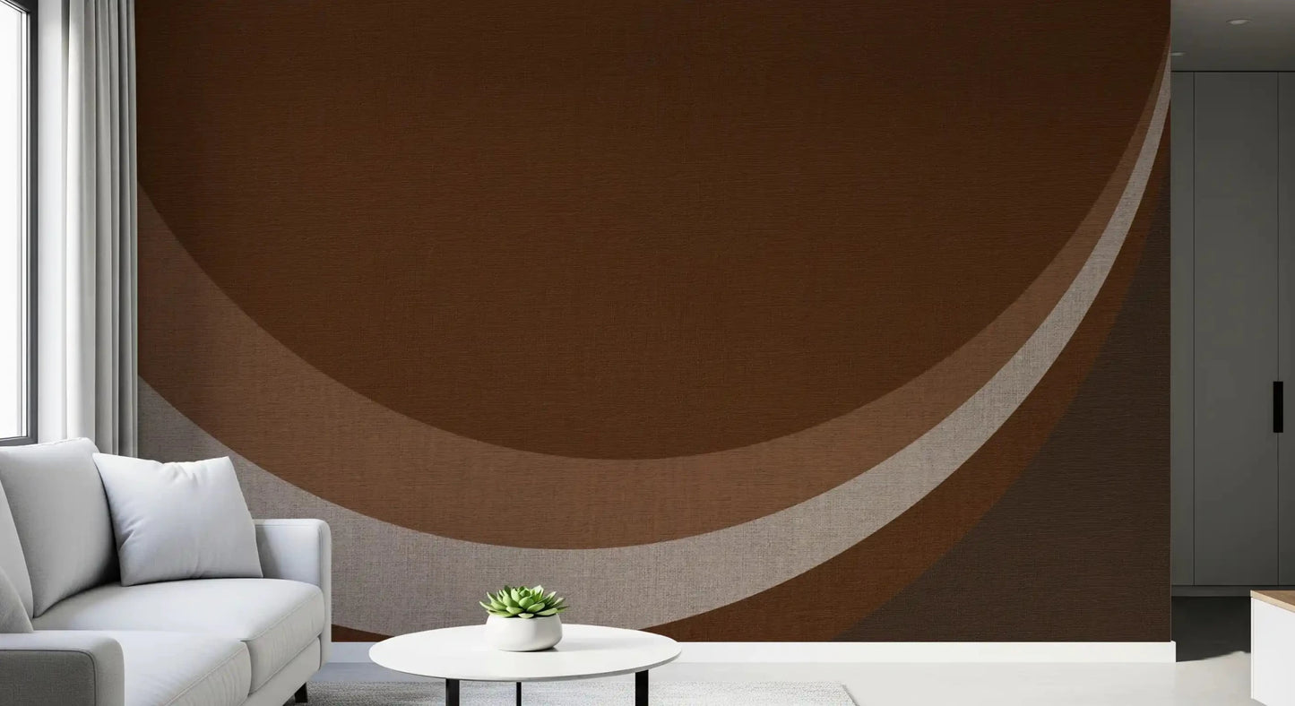 Woven canvas grain sits beneath Cocoa Rhythm Waves Abstract Geometric wall mural.GD9551