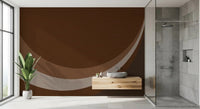 Deep cocoa fills a bathroom with arcs of Rhythm Waves Abstract Geometric wall mural.GD9551
