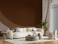 Tan and cream curves arc through a sitting room in Cocoa Rhythm Waves wall mural.GD9551