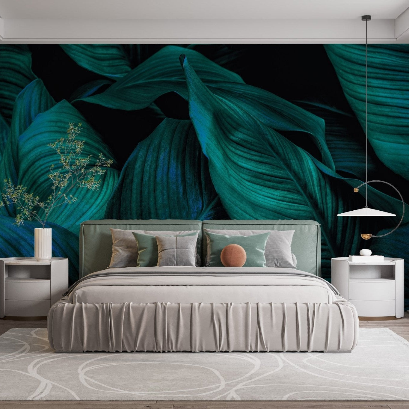 Metallic leaf-inspired mural for bedroom walls A624
