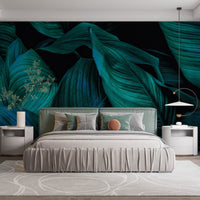Metallic leaf-inspired mural for bedroom walls A624
