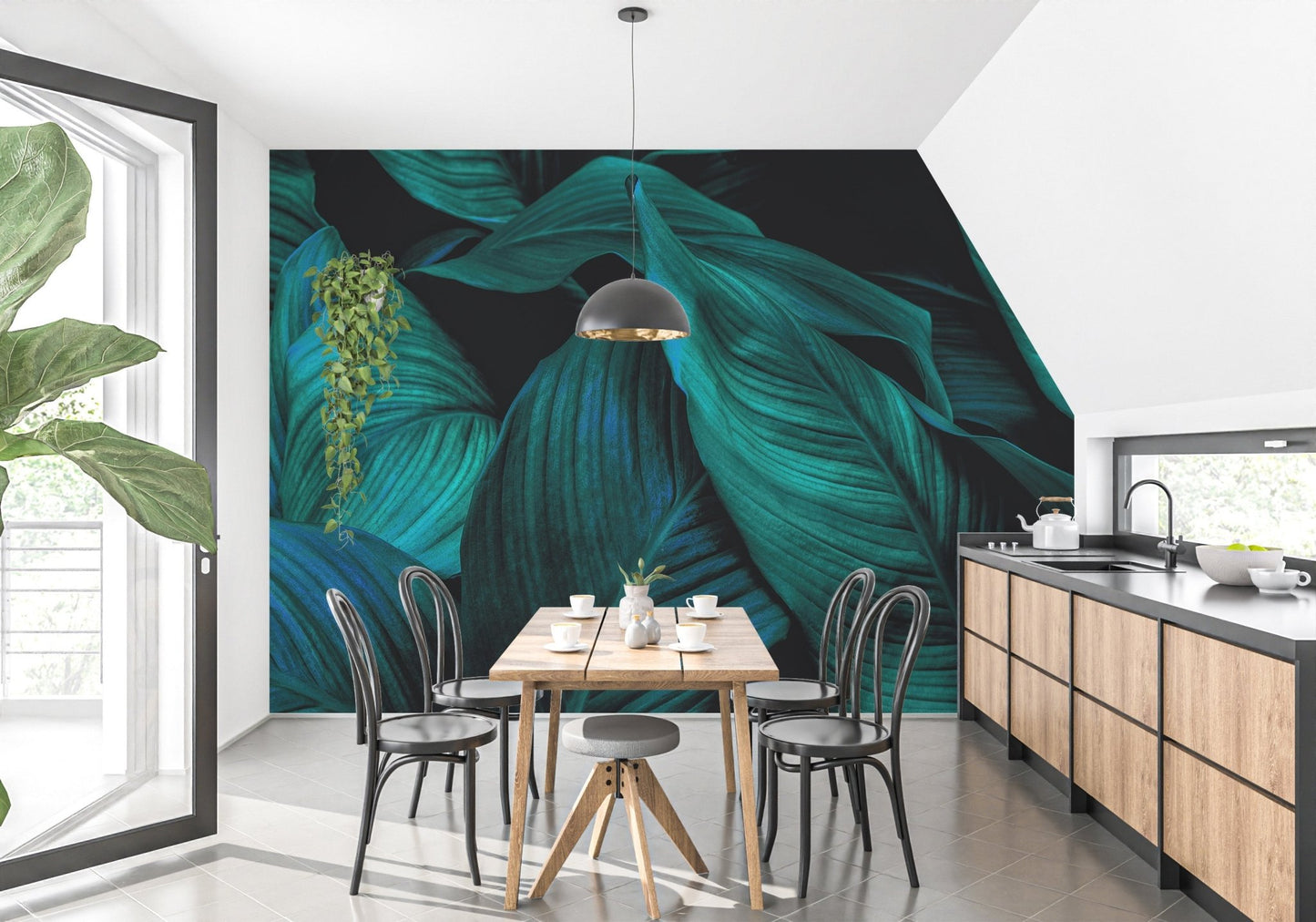 Metallic Tropical Foliage Wallpaper Murals - Giffywalls A624