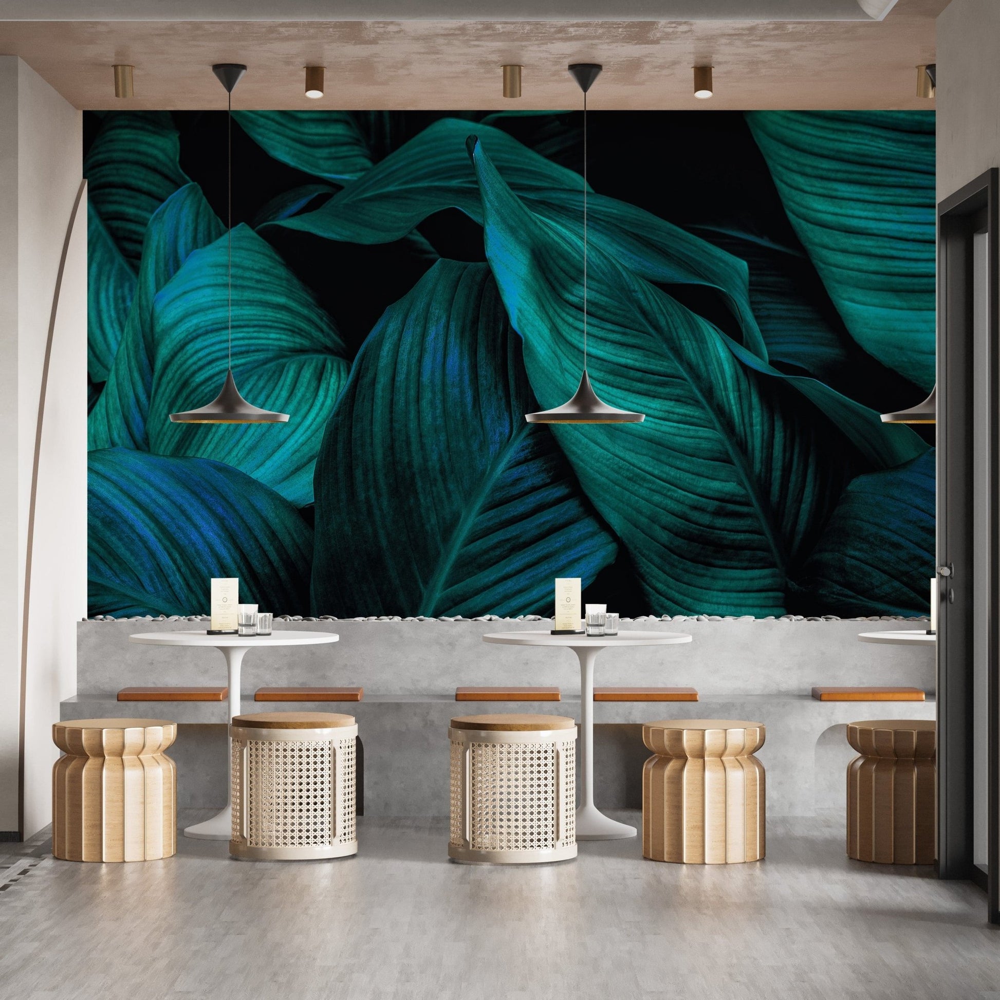 Tropical leaf mural with metallic accents
 A624