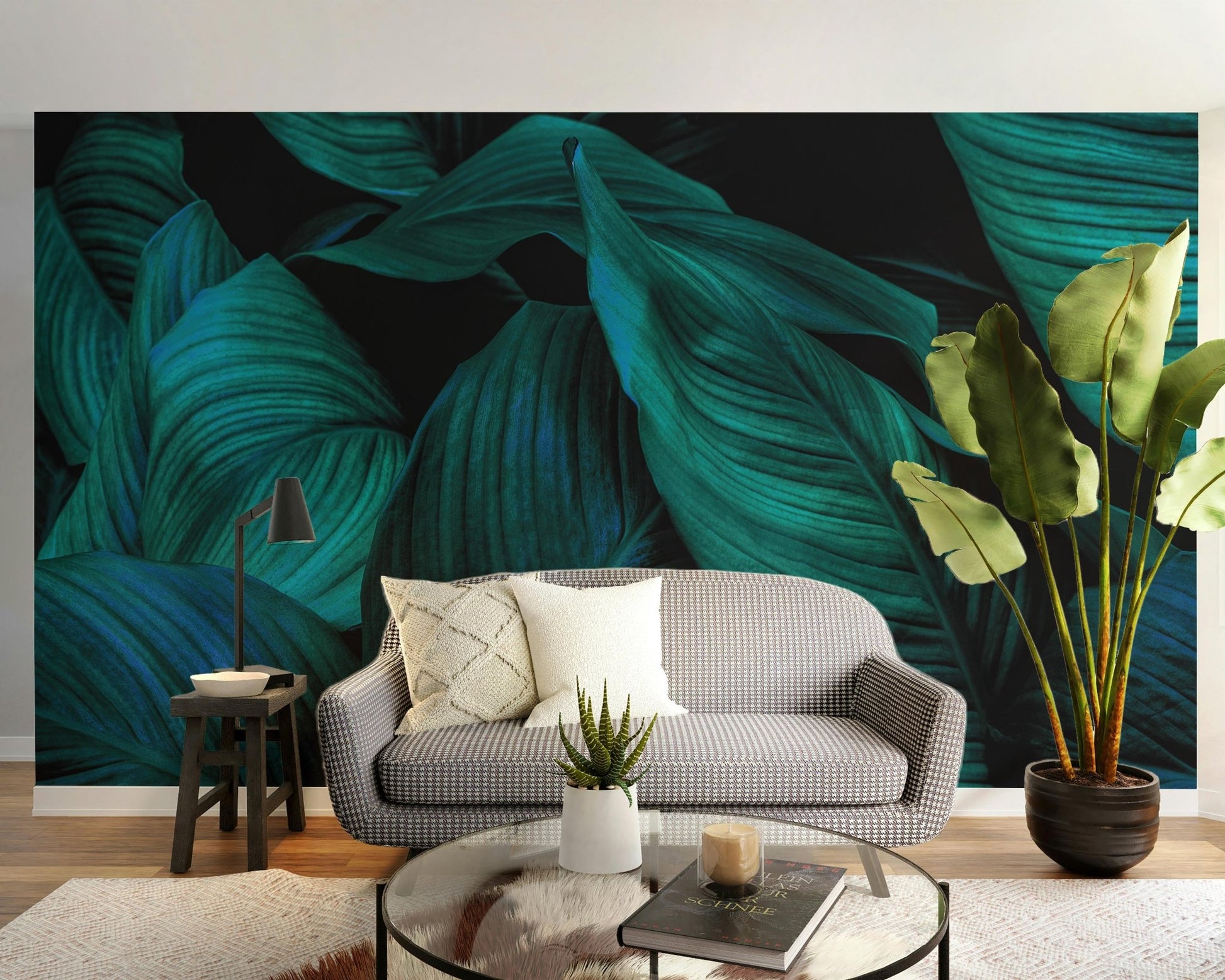 Luxurious tropical foliage wallpaper mural for living area A624
