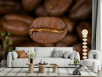 Magnified coffee seed design on a luxurious wall mural.