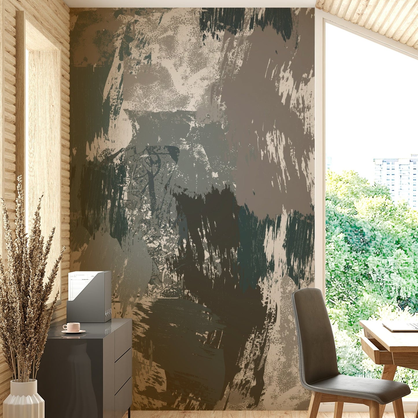 An artistic scenic landscape mural on minimalist wallpaper., GD5151