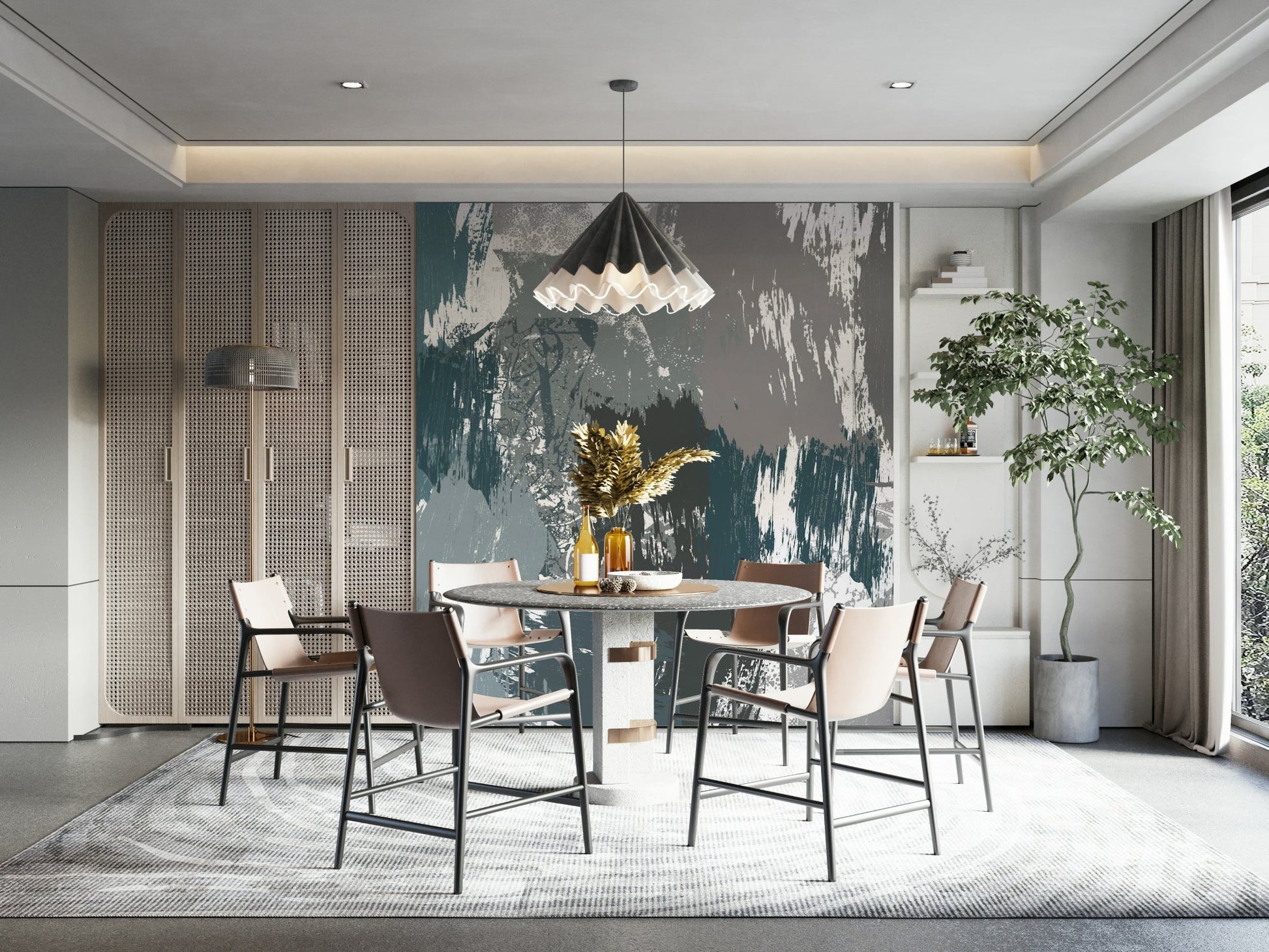 A beautiful snowy mountain wallpaper mural for a modern home., GD5151