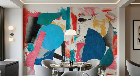 Collage Chaos Wall Mural with layered cutouts and bold colour splashes, GD6192