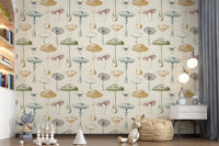 Muted woodland look in Antique Mushrooms wallpaper design