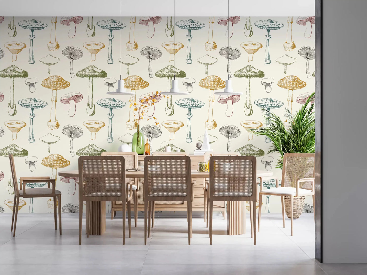 Hand-drawn Collection of Antique Mushrooms wallpaper pattern