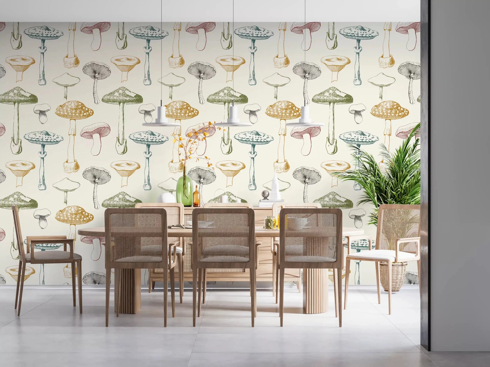 Hand-drawn Collection of Antique Mushrooms wallpaper pattern