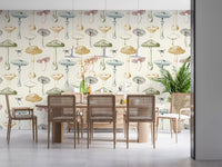 Hand-drawn Collection of Antique Mushrooms wallpaper pattern