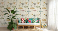 Soft botanical repeat in Antique Mushrooms wallpaper on ivory