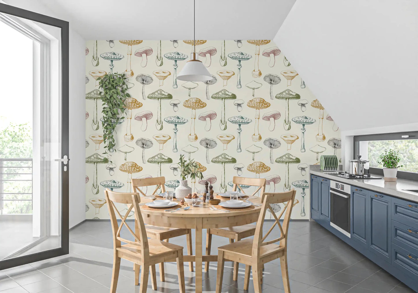 Botanical line art across Collection Antique wallpaper surface